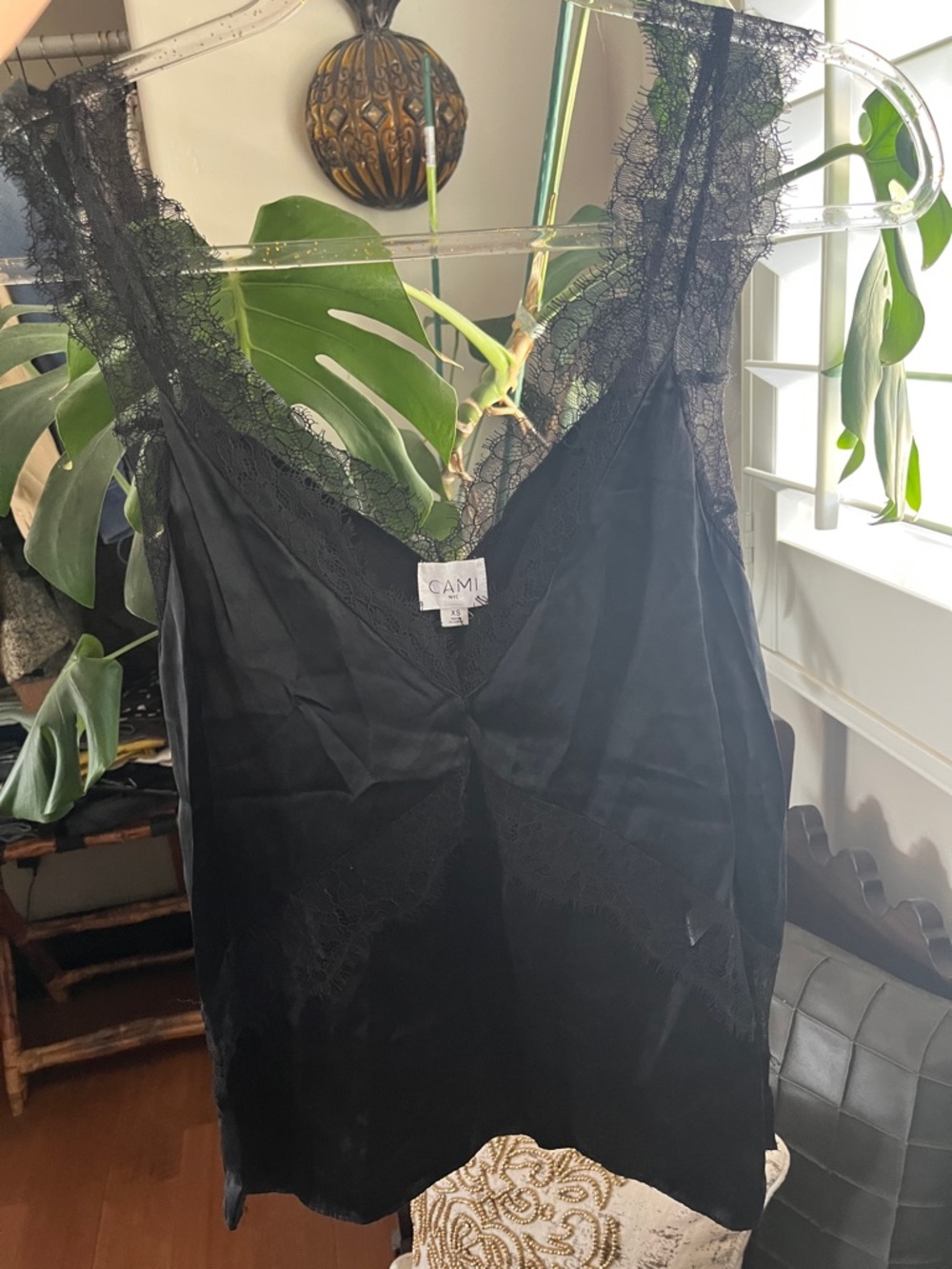 CAMI NYC Black Lace-Trim Satin Camisole